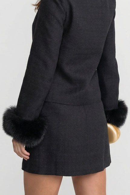 Orelia - Tweed Blazer With Faux Fur Cuffs and Gold Buttons