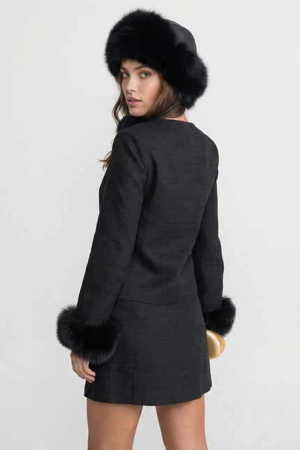 Orelia - Tweed Blazer With Faux Fur Cuffs and Gold Buttons