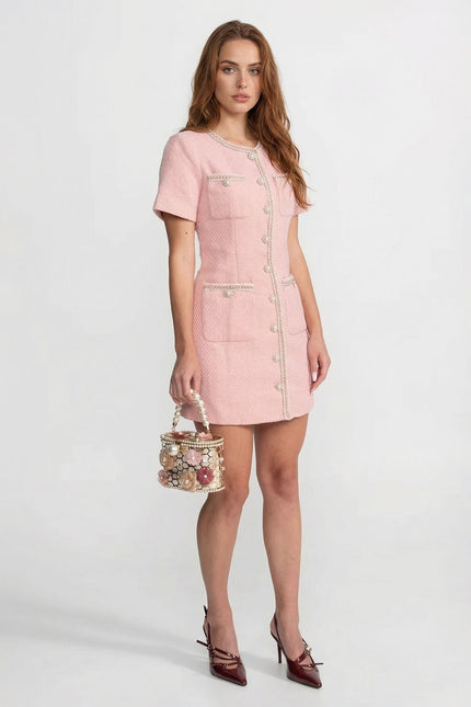 Paula - Tweed Mini Dress with Pearl Buttons