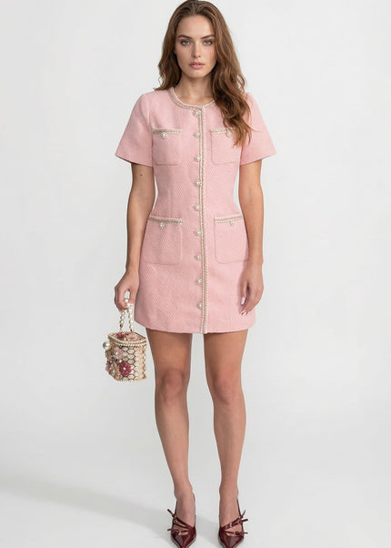 Paula - Tweed Mini Dress with Pearl Buttons