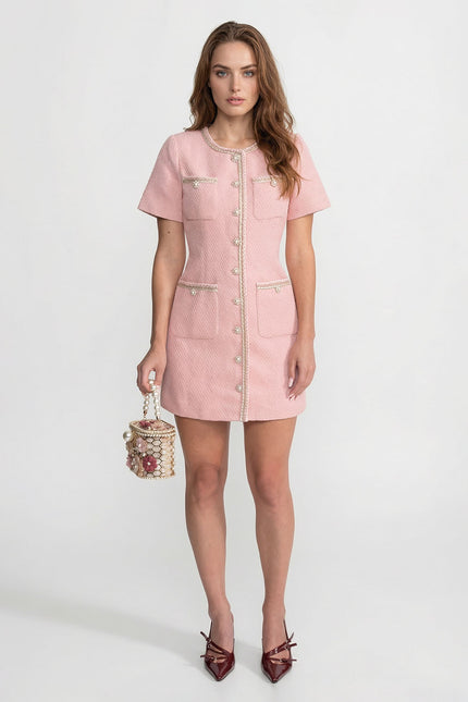 Paula - Tweed Mini Dress with Pearl Buttons