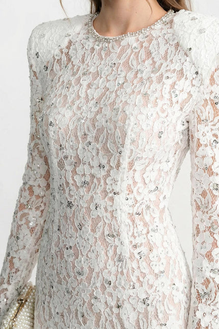 Pénélope - Structured Shoulder Sequin Lace Mini Dress