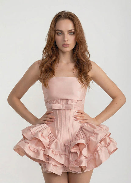 Polina - Corset Mini Dress with Fitted Bodice and Ruffle Skirt