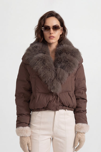 Puffer Jacket with Fox Fur-Lined Hood