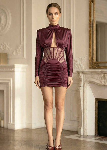 Reine - Elegant Satin Mini Dress with Lace Insert