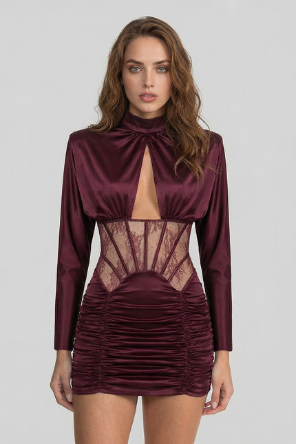 Reine - Elegant Satin Mini Dress with Lace Insert