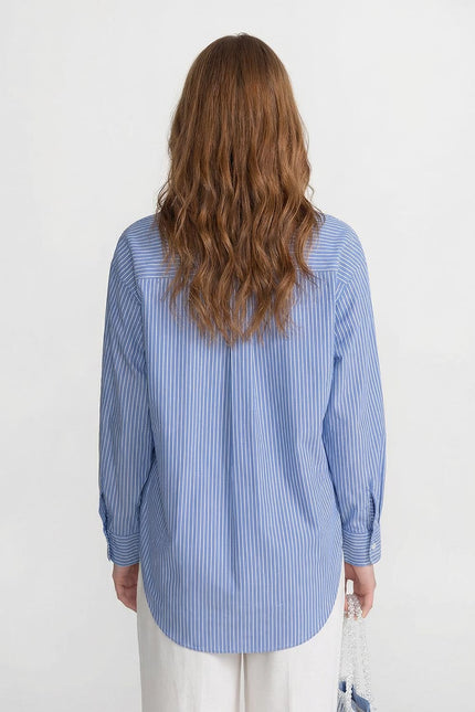 Rina - Striped Cotton Shirt with Dramatic Oversized Bow Detail