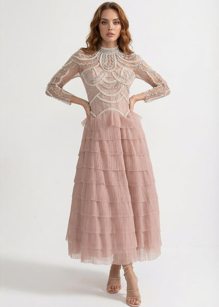 Rosa - Layered Ruffle Long Sleeve Dress with Sparkling Detail