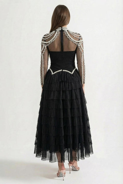 Rosa - Layered Ruffle Long Sleeve Dress with Sparkling Detail
