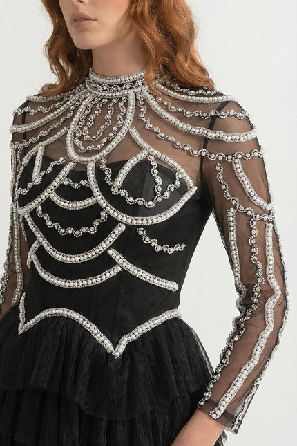 Rosa - Layered Ruffle Long Sleeve Dress with Sparkling Detail