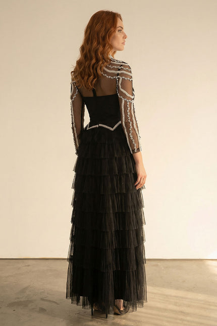 Rosa - Layered Ruffle Long Sleeve Dress with Sparkling Detail