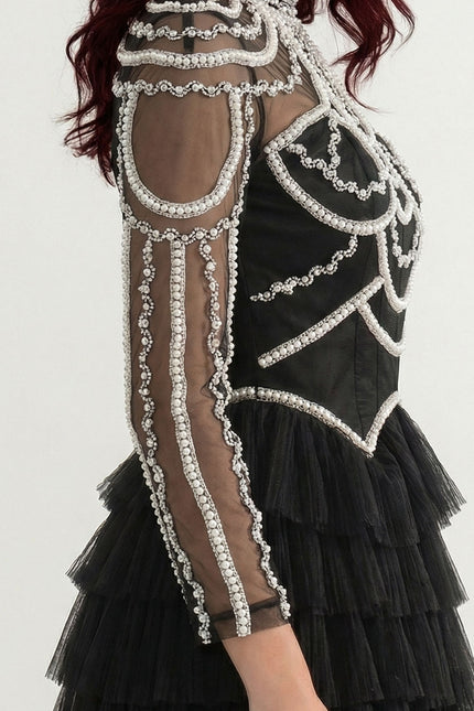Rosa - Layered Ruffle Long Sleeve Dress with Sparkling Detail