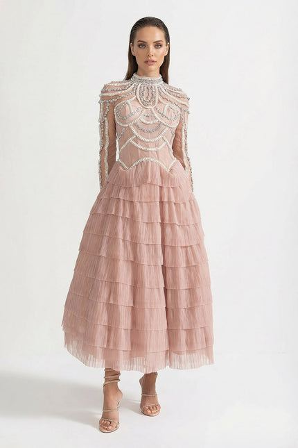 Rosa - Layered Ruffle Long Sleeve Dress with Sparkling Detail