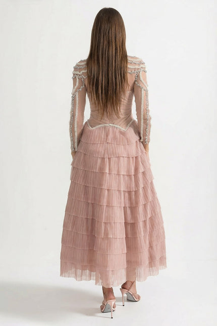 Rosa - Layered Ruffle Long Sleeve Dress with Sparkling Detail