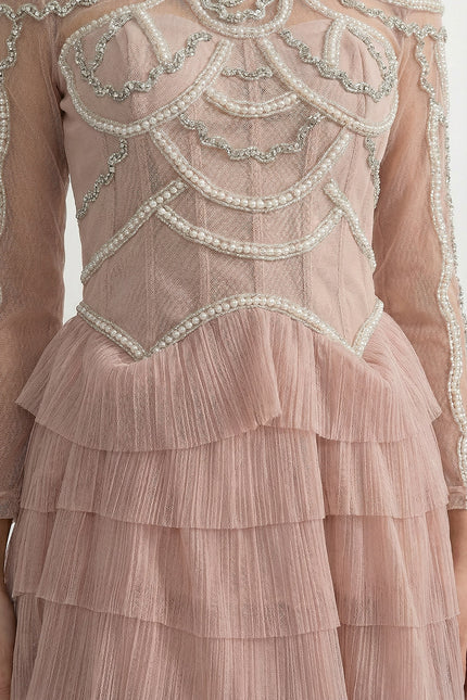 Rosa - Layered Ruffle Long Sleeve Dress with Sparkling Detail