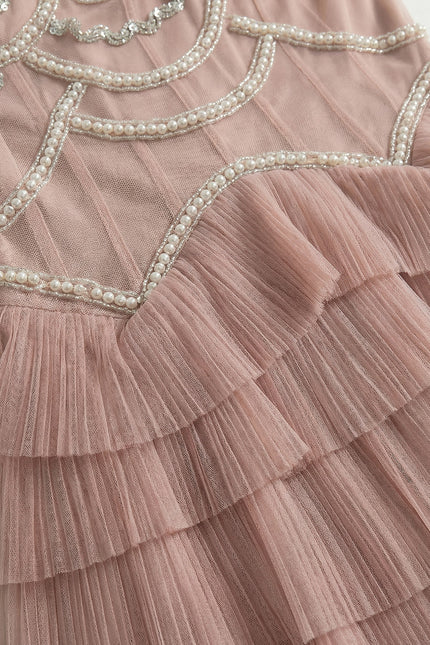 Rosa - Layered Ruffle Long Sleeve Dress with Sparkling Detail