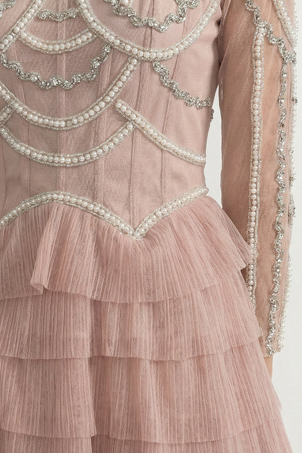 Rosa - Layered Ruffle Long Sleeve Dress with Sparkling Detail