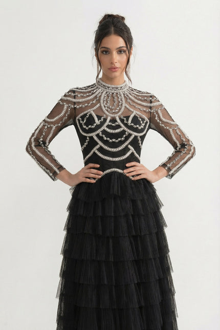 Rosa - Layered Ruffle Long Sleeve Dress with Sparkling Detail