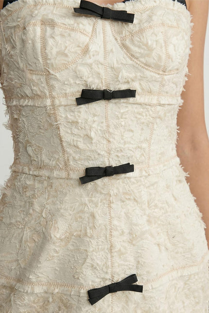 Ruby - Textured Tweed Midi Dress with Bow & Contrast Strap Design
