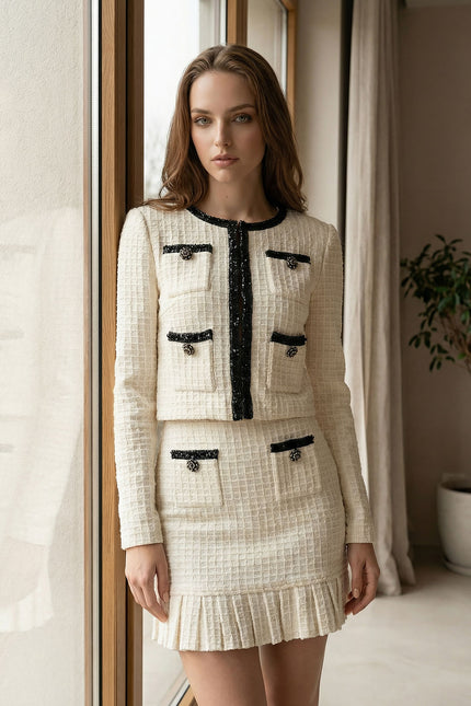 Sandrine - Tweed Co-Ord Set With Black Details