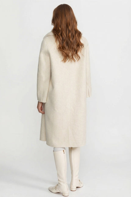 Séverine - Wool Blend Belted Coat with Textured Sable Fur Panel
