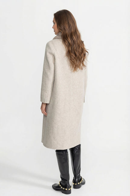 Séverine - Wool Blend Belted Coat with Textured Sable Fur Panel