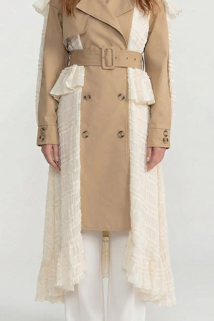 Silvana - Belted Longline Trench Coat with Lace Panel