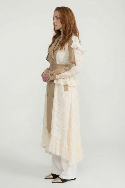 Silvana - Belted Longline Trench Coat with Lace Panel