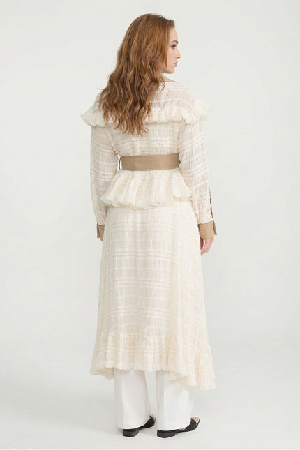 Silvana - Belted Longline Trench Coat with Lace Panel