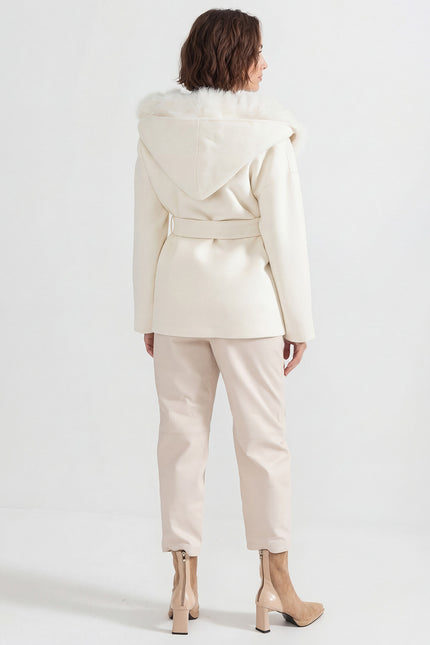 Solène - Fur Collar Jacket with Oversized Hood and Waistband