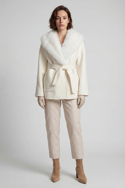 Solène - Fur Collar Jacket with Oversized Hood and Waistband