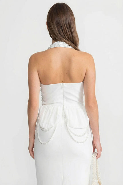 Sophie - Embellished Halter Maxi Dress with Gathered Peplum Detail