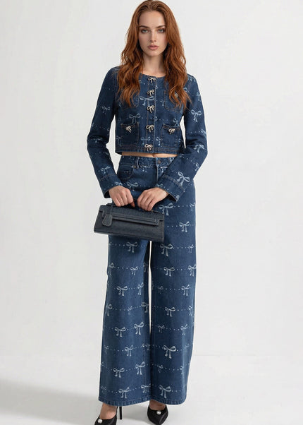 Suzanne - Denim Co-Ord Set with Long-Sleeve Jacket and Wide-Leg Jeans