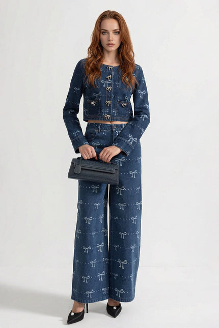Suzanne - Denim Co-Ord Set with Long-Sleeve Jacket and Wide-Leg Jeans