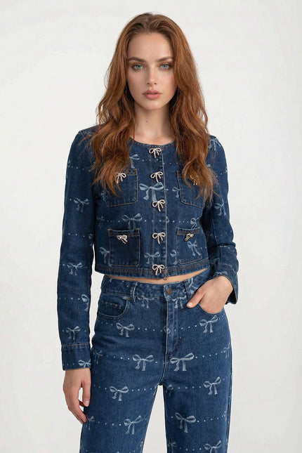 Suzanne - Denim Co-Ord Set with Long-Sleeve Jacket and Wide-Leg Jeans