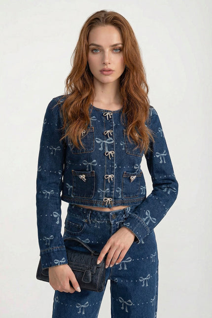 Suzanne - Denim Co-Ord Set with Long-Sleeve Jacket and Wide-Leg Jeans