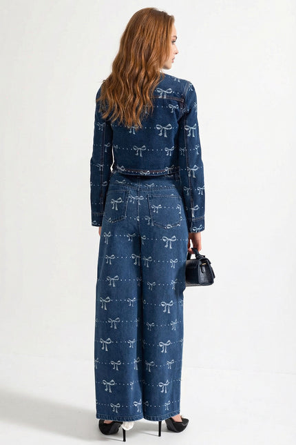 Suzanne - Denim Co-Ord Set with Long-Sleeve Jacket and Wide-Leg Jeans