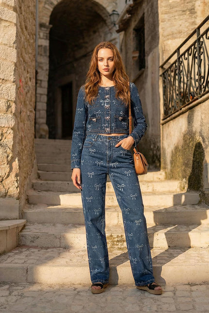 Suzanne - Denim Co-Ord Set with Long-Sleeve Jacket and Wide-Leg Jeans