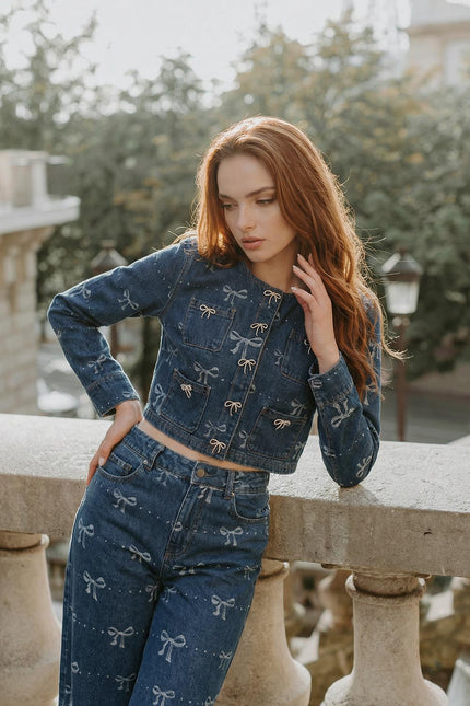 Suzanne - Denim Co-Ord Set with Long-Sleeve Jacket and Wide-Leg Jeans