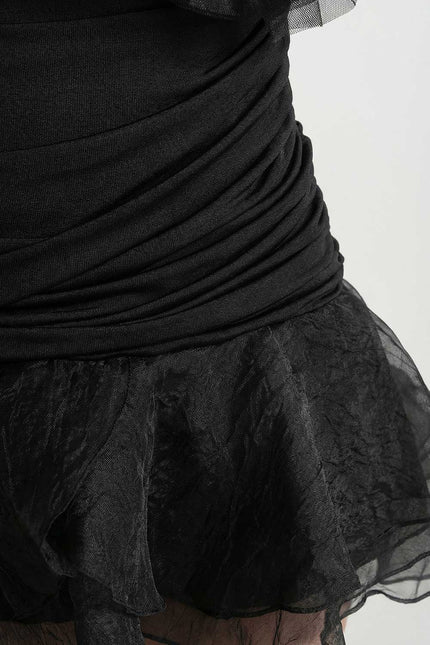 Sylvie - Ruffled Mini Dress with Tulle Appliqué