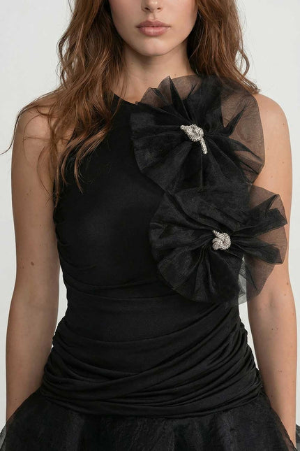 Sylvie - Ruffled Mini Dress with Tulle Appliqué