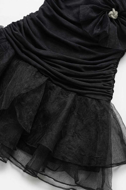 Sylvie - Ruffled Mini Dress with Tulle Appliqué
