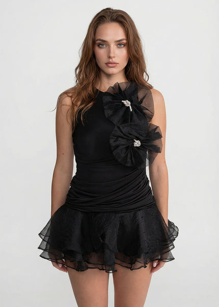 Sylvie - Ruffled Mini Dress with Tulle Appliqué