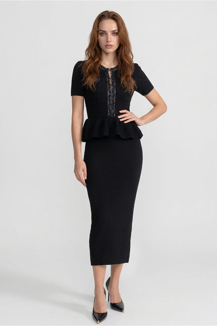Tatiana - Fitted Knit Midi Dress with Flared Peplum Hem
