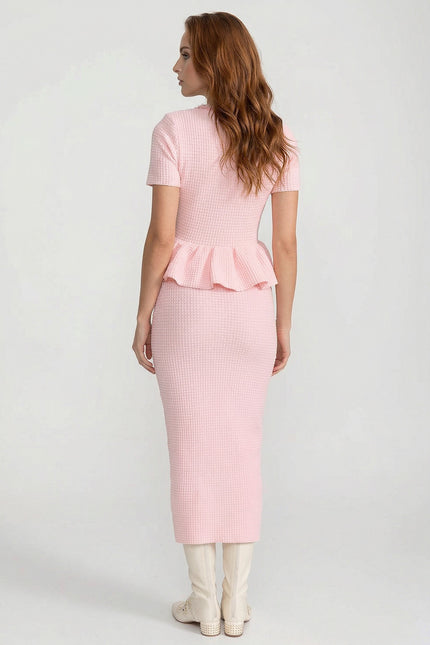 Tatiana - Fitted Knit Midi Dress with Flared Peplum Hem