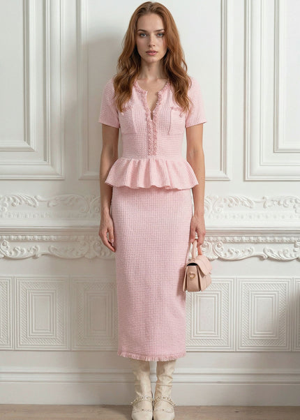 Tatiana - Fitted Knit Midi Dress with Flared Peplum Hem
