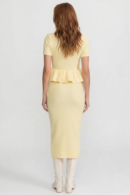 Tatiana - Fitted Knit Midi Dress with Flared Peplum Hem