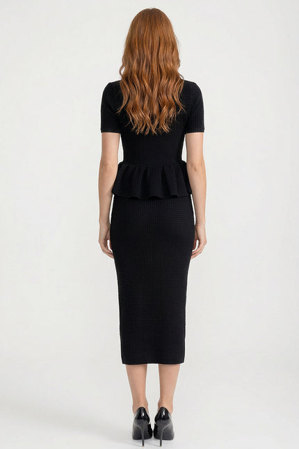 Tatiana - Fitted Knit Midi Dress with Flared Peplum Hem