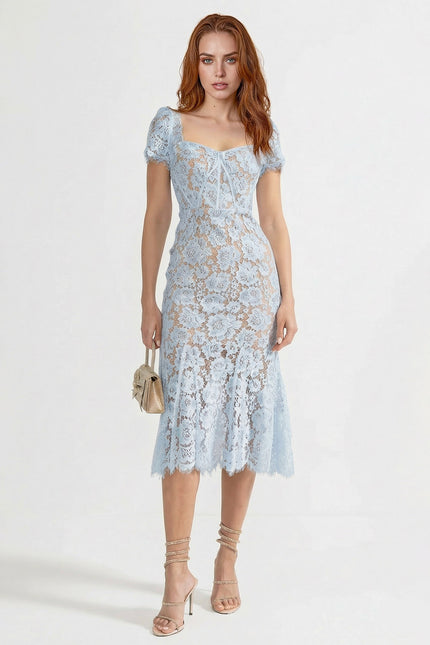 Théa - Delicate Lace Dress with Short Sleeves and Waist Belt