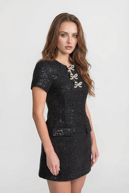 Valeria - Sequin Mini Dress with Crystal Bow Accents